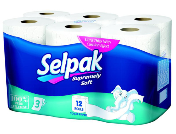 4508 Туал.папір "Selpak" 3-шар. білий 18.6м 12 шт/уп  /4